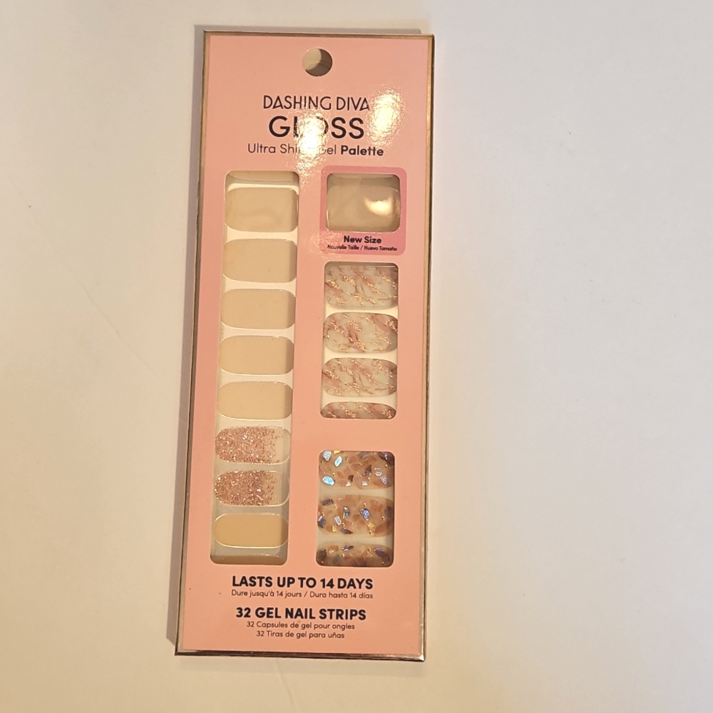 Dashing Diva Gloss Crystal Clear Cream Pink Rose Gold 32 Gel Nail Strips NEW